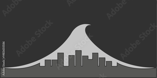 City Under the Wave: An ominous graphic depicts a colossal wave looming over a city skyline, symbolizing the threat of nature's power.