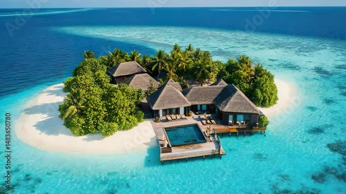 An aerial view of a resort in the maldives islands