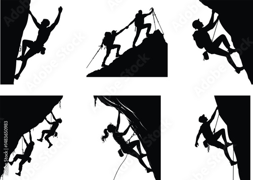 Rock Climbing Silhouette Bundle of Rock Climbing Vector Art for Sports and White Background.