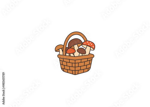cartoon image of different mushrooms in a basket. Vector illustration	