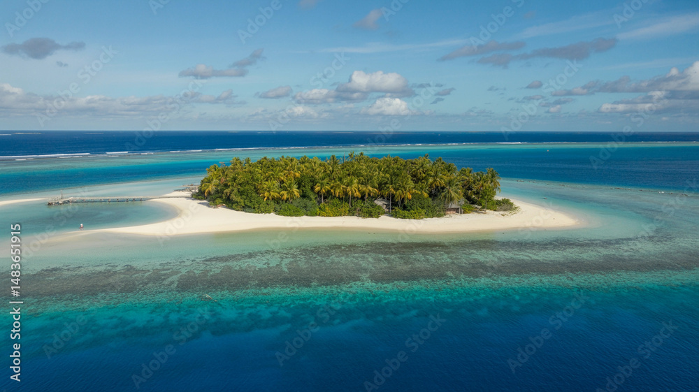 Remote Island Paradise with Palm Trees and Blue Lagoon Remote Island Paradise with Palm Trees and Blue Lagoon