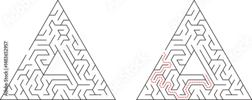Triangular Maze Puzzle Solution Path, Geometry, Labyrinth, Logic