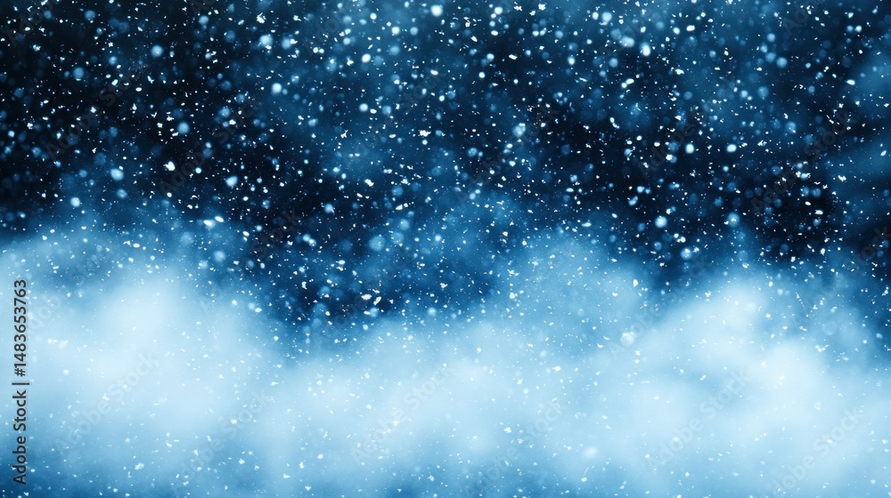Obraz premium Night sky snowfall over winter fog