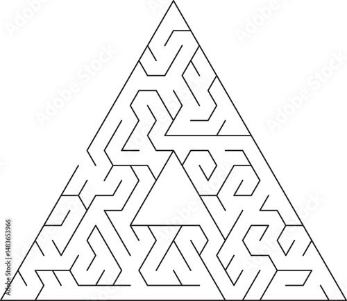 Triangular Maze Puzzle Complex Paths, Intricate Design, Geometric Labyrinth