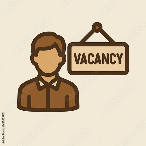 Flat icon of male job candidate with vacancy sign, symbolizing open position in hiring process