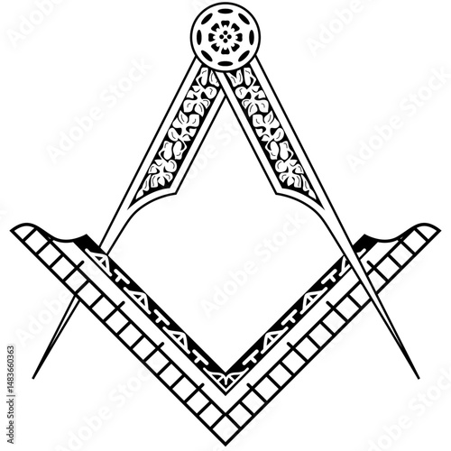 Freemason Square and Compass Only - Fellowcraft - Black & White AI