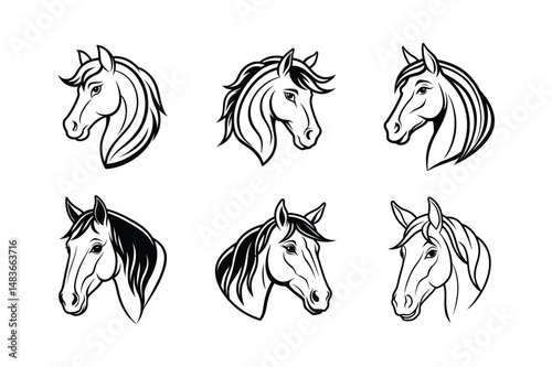 Horse head line art vector bundle  illustration