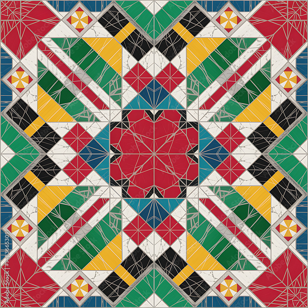 Fototapeta premium Abstract Geometric Tile Pattern with Vibrant Colors and Symmetrical Design