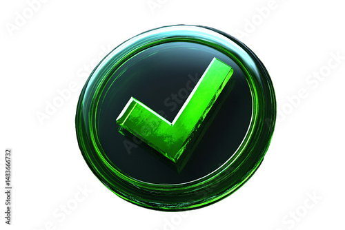 a green tick mark on a black circle