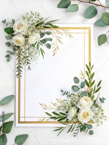 Eucalyptus watercolor  half of floral frame background vector with a golden border on a white background, Eucalyptus watercolor decoration for a wedding invitation and card design template