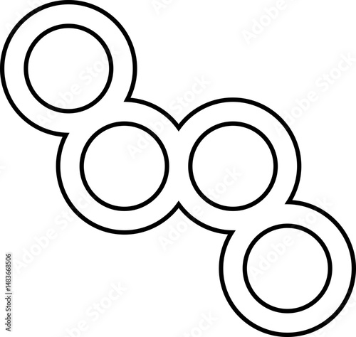 Sequence of connected circles forming an angled line with structured gaps between the dots in a linked composition.
