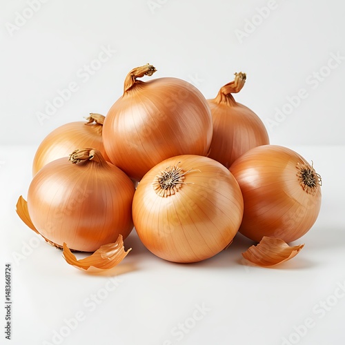 Wallpaper Mural Pile of several whole yellow onions with dry peels on a white surface in a studio setting Torontodigital.ca