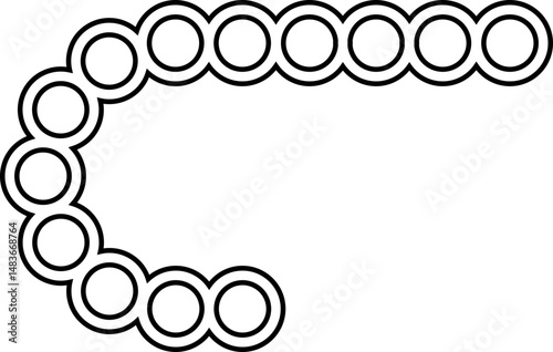 Circles arranged in a soft C-curve trajectory with smooth spacing and flowing rhythm.