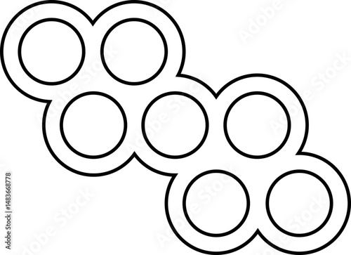 Circular elements radiating outward in a floral-like arrangement with layered spacing.