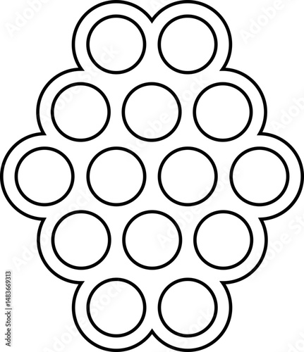 Interlinked circles arranged in a uniform hexagonal configuration creating a dense clustered structure.