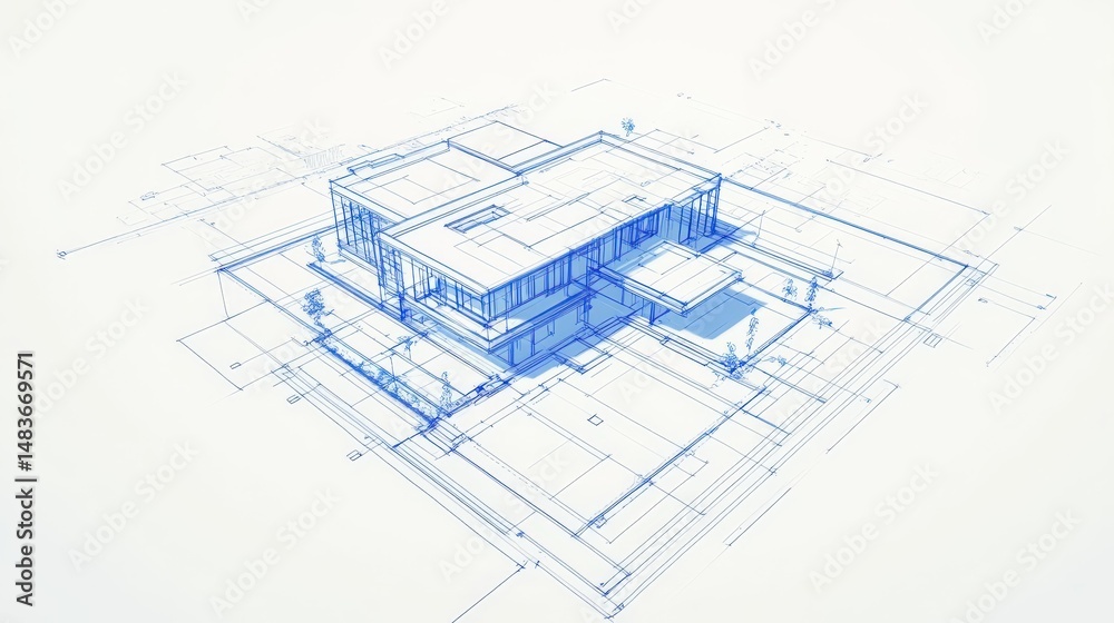Fototapeta premium Architectural blueprint illustration of a modern house design.