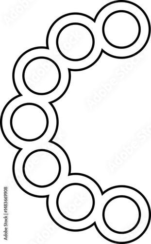 Outlined circles aligned smoothly in a gentle arc forming a flowing dotted path.
