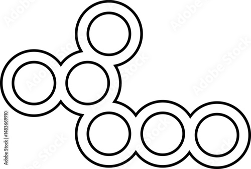 Outlined circles placed in a slanted diagonal line forming a directional sequence.