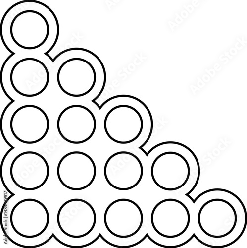 Outlined circles laid out in a stair-step diagonal configuration creating a matrix-like structure.