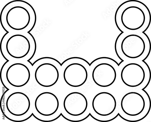 U-shaped arrangement of outlined circles forming a vertically stacked frame composition.