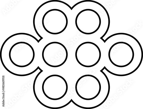 Symmetrically aligned circular outlines radiating from a central point forming a starburst-inspired composition.