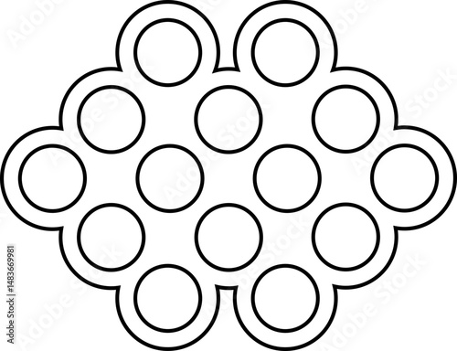 Web-like formation of outlined orbs in a symmetrical layout resembling a structured radial net.