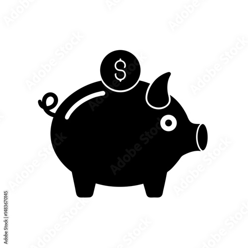 piggy bank with coin icon on white background  .svg