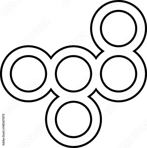 Circular dots arranged in a mesh of three orbiting lines radiating from a center.