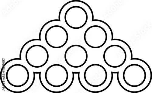 Outlined dots forming a triangle with a pointed peak, structured in upward alignment.