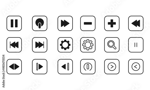 web icons compilation. Essential signs and symbols set correction. Round square icons with popular line style, web and mobile icons. Vector illustration isolated on white background