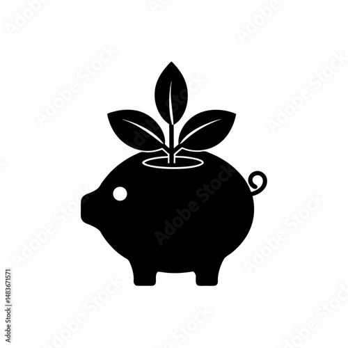 savings account icon with plant sprouting on white