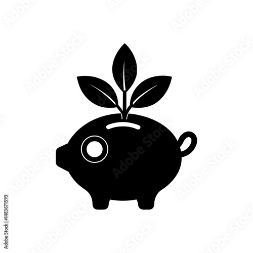 savings account icon with plant sprouting on white 