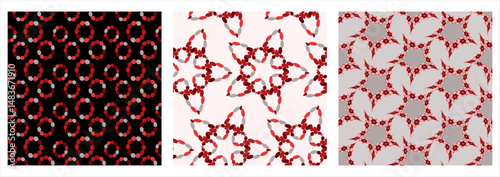 Red Dot Geometric Seamless Pattern Set on Dark Tones