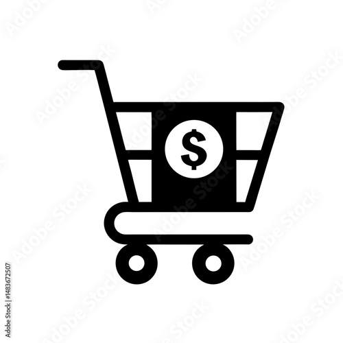 shopping cart with dollar and arrow icon on white 
