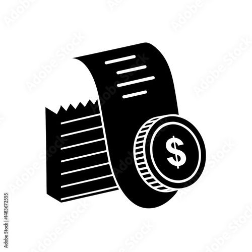 shopping receipt with coin stack icon on white 