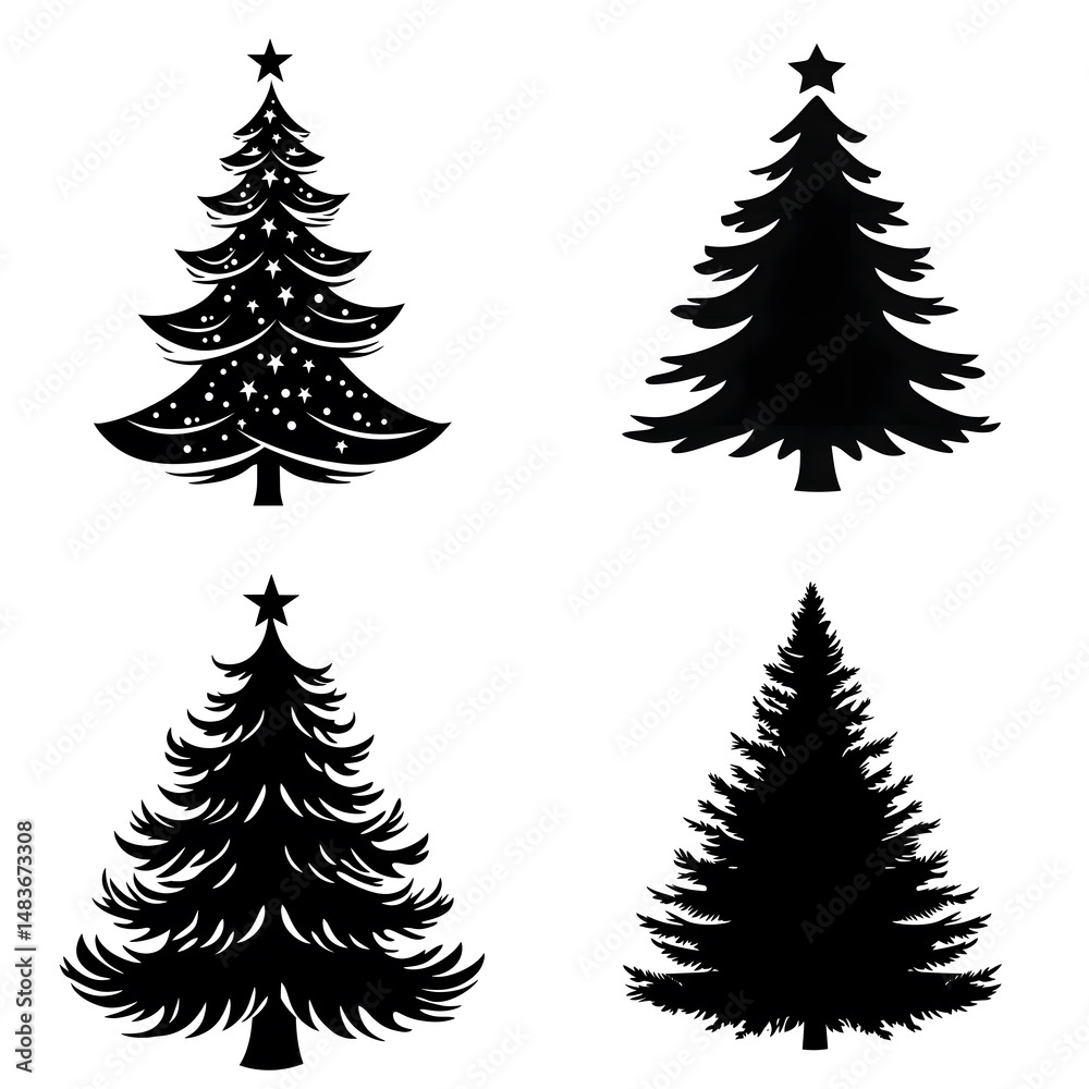Obraz premium Black Christmas Tree Silhouette Vector Illustration