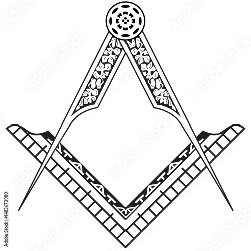 Freemason Square and Compass - Master Mason - Black & White SVG
