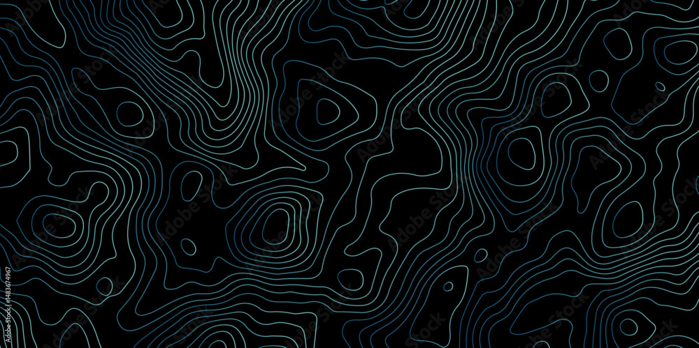 Obraz premium Black background topography contour map with black curve lines. luxury topographic wavy pattern and geographic grid map patterns, topography line map. Vintage outdoors style