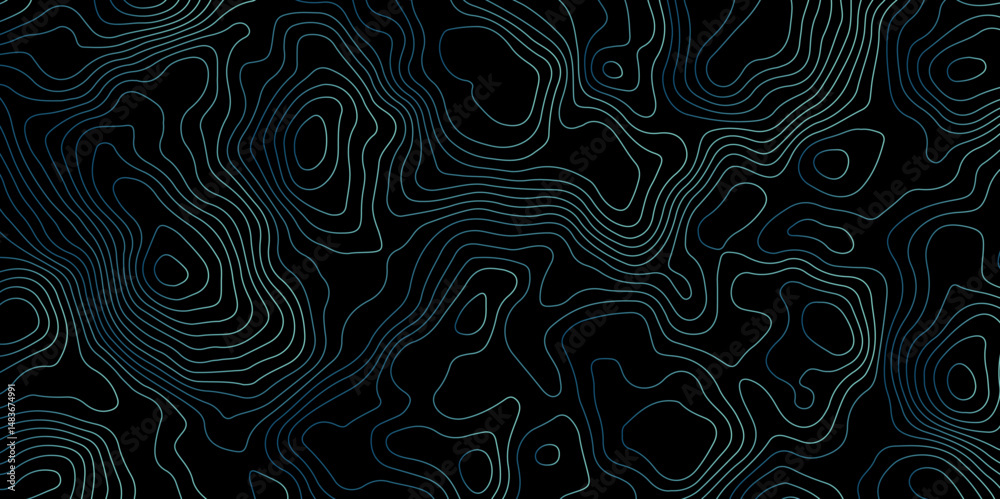 Fototapeta premium Black background topography contour map with black curve lines. luxury topographic wavy pattern and geographic grid map patterns, topography line map. Vintage outdoors style