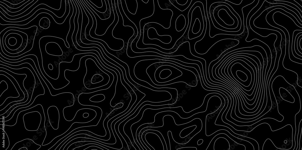 Fototapeta premium Black background topography contour map with black curve lines. luxury topographic wavy pattern and geographic grid map patterns, topography line map. Vintage outdoors style