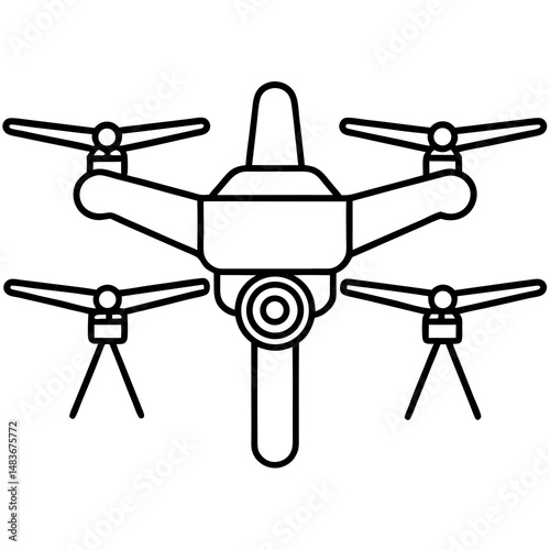 Vector illustration of a drone with four propellers for technology, surveillance, and aerial imagery projects