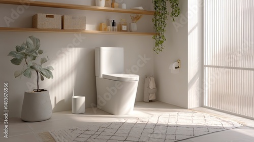 Modern bathroom interior with toilet and plant