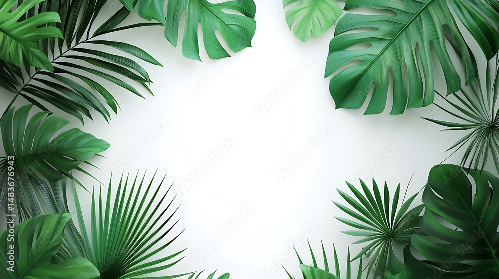 Vibrant 3D tropical leaf image with detailed veins and natural light play on a simple white background for creative projects Vibrant 3D tropical leaf image with detailed veins and natural light play on a simple white background for creative projects
