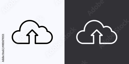 Cloud Upload Icon – Vector Outline – Black and White Preview