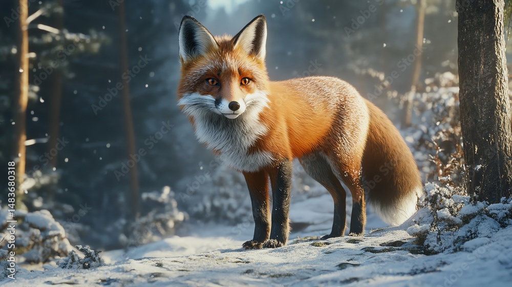 Obraz premium Red Fox in Winter Wonderland 3D Illustration