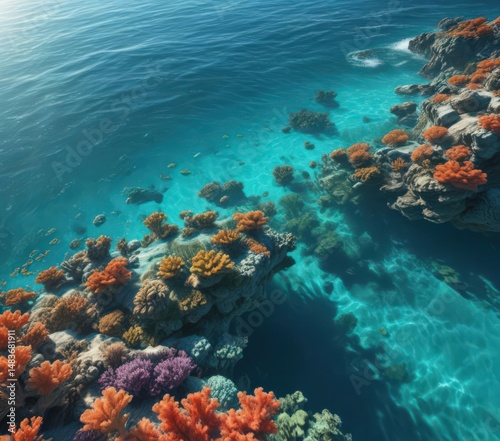 Wallpaper Mural Sun-dappled turquoise ocean surface, vibrant coral reef below , image, coral Torontodigital.ca