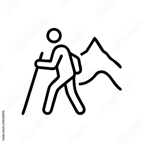 Hiking icon, simple line art, for travel websites