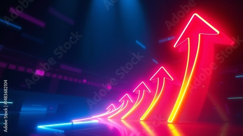 Abstract glowing neon arrows pointing upwards, symbolizing success and growth