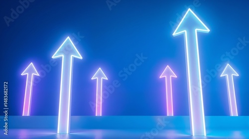 Abstract glowing neon arrows pointing upwards, symbolizing success and growth