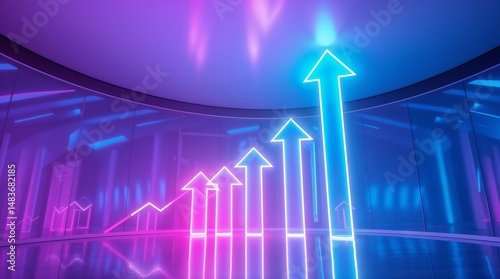 Abstract glowing neon arrows pointing upwards, symbolizing success and growth